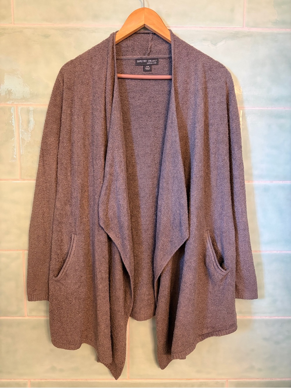 Barefoot Dreams Women's Taupe Open-Front Draped Cardigan S/M